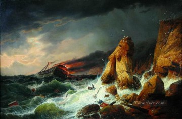 風景 Painting - 難破船 1850 アレクセイ・ボゴリュボフの海景